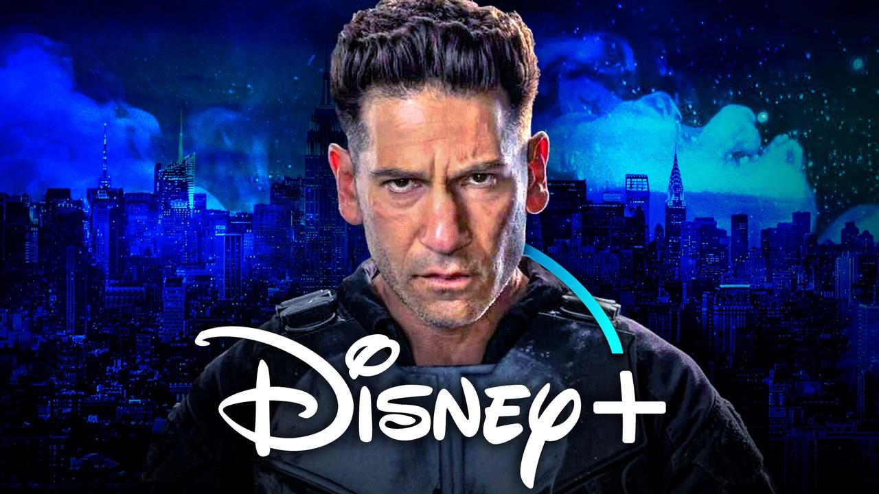Jon Bernthal's The Punisher, Disney Plus logo, NYC background