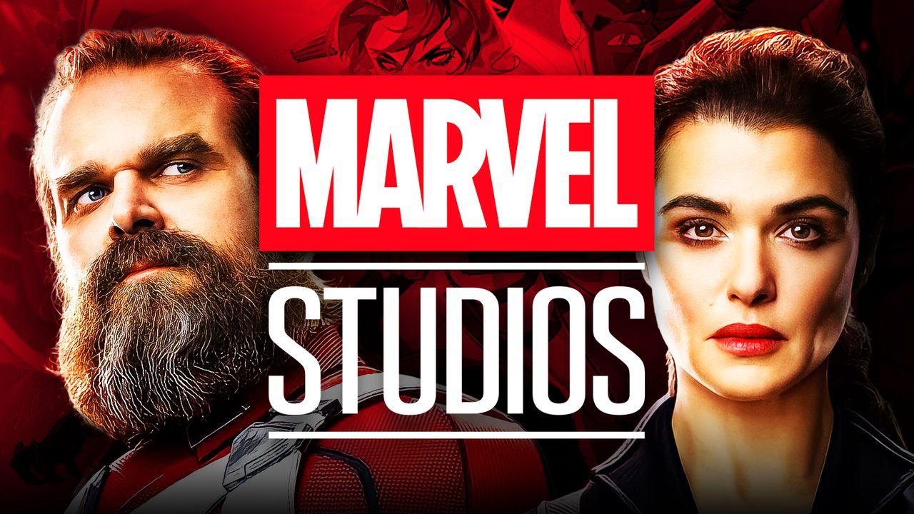 Rachel Weisz as Melina Vostokoff, David Harbour as Red Guardian, Marvel Studios logo