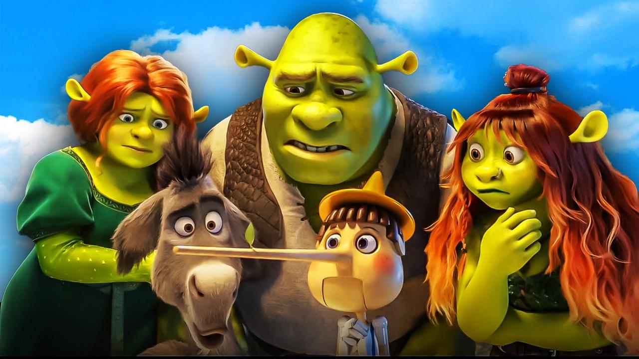 Fiona, Donkey, Shrek, Pinnochio and Felcia in Shrek 5