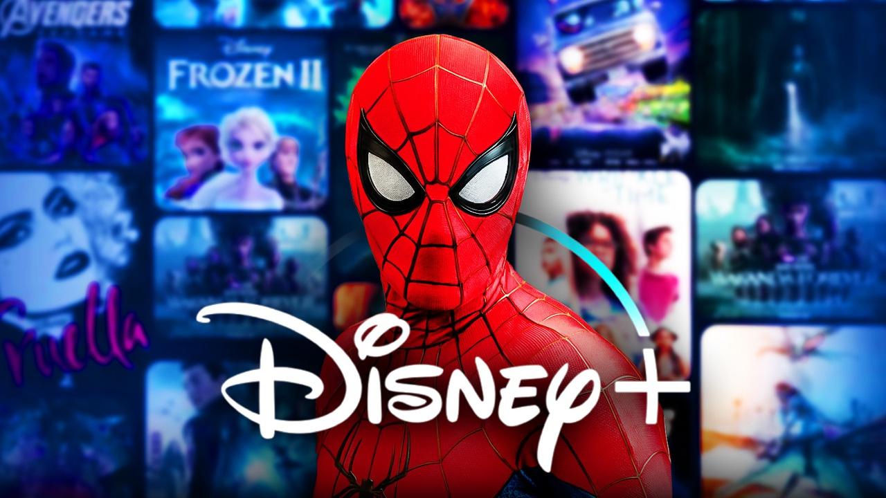 Tom Holland's Spider-Man, Disney+ logo, Disney+ home screen.