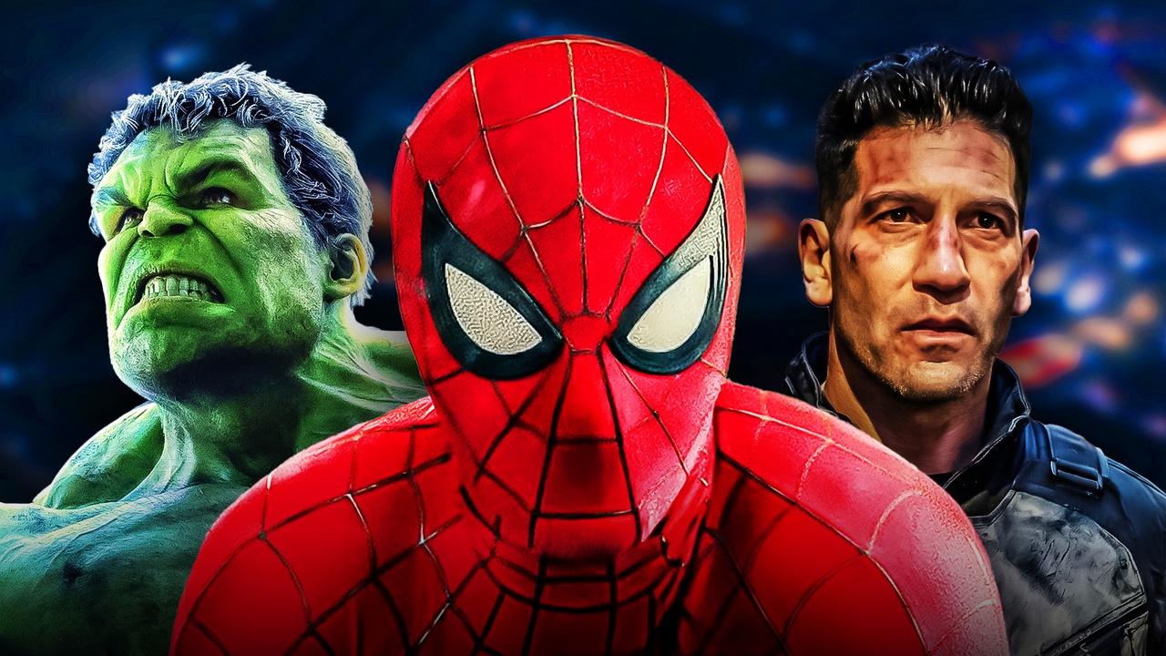 Spider-Man with the Hulk and Punisher behind him.
