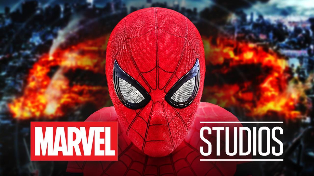 Tom Holland Spider-Man, Marvel Studios Logo, Fiery Background.
