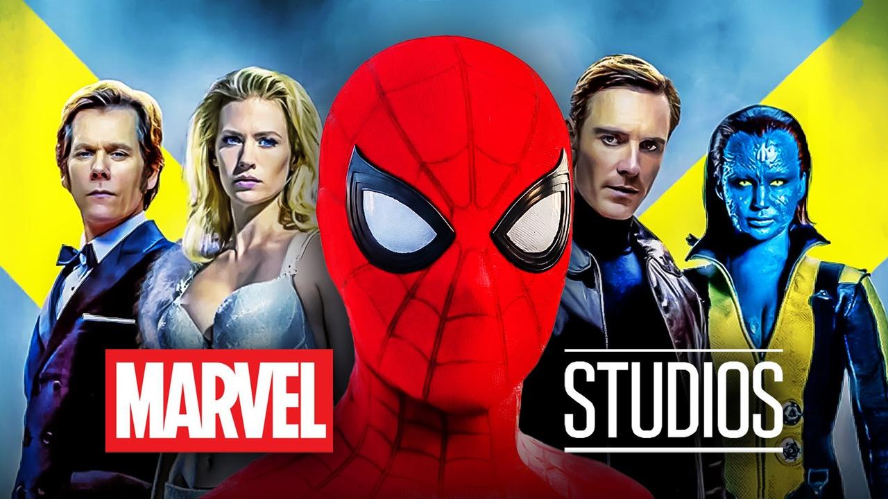 Spider-Man alongside numerous X-Men characters and Marvel Studios' logo.