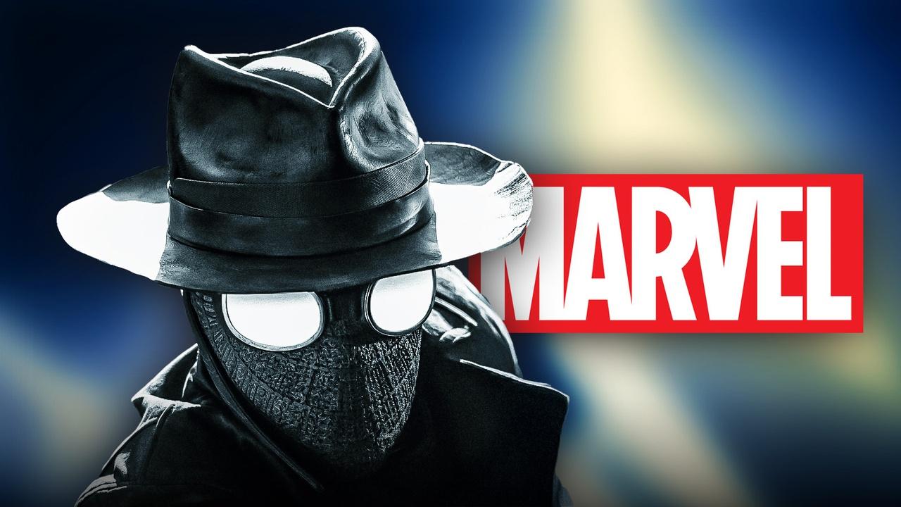 Nicolas Cage as Spider-Noir, Marvel logo.