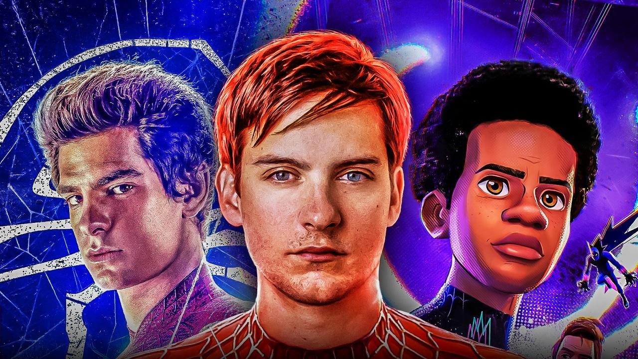 Andrew Garfield, Tobey Maguire and Miles Morales as Spider-Man.