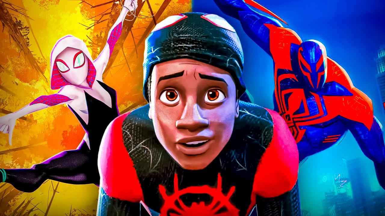 Spider-Verse characters Spider-Gwen, Miles, Spider-Man 2099