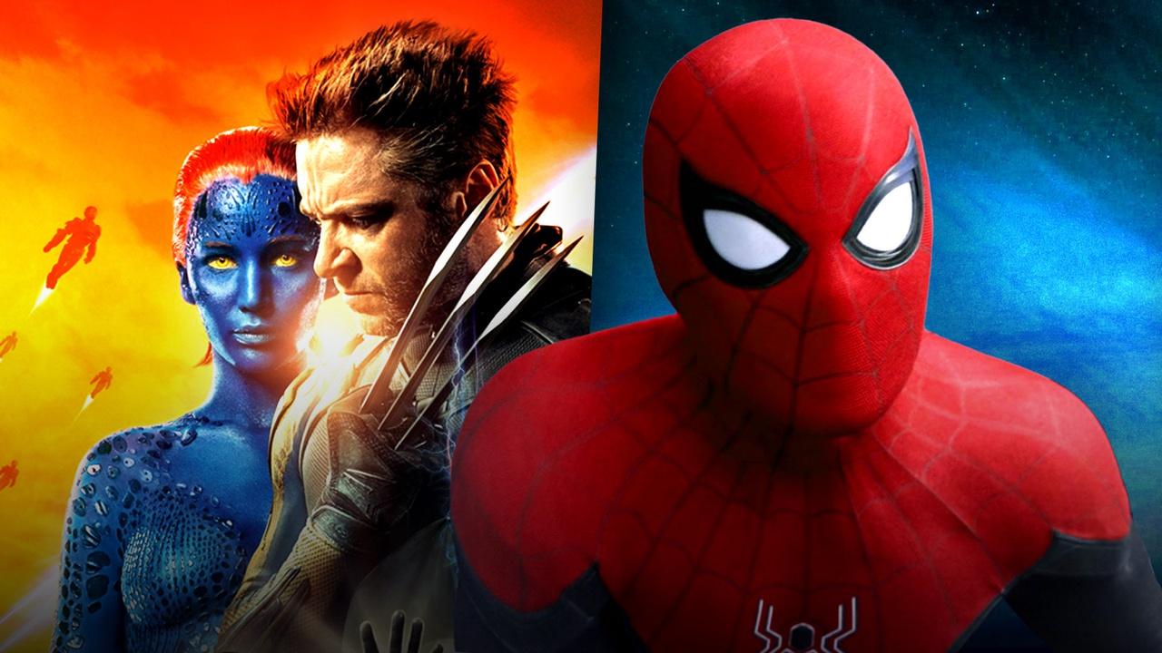 Live-action Mystique and Wolverine next to Tom Holland's Spider-Man.