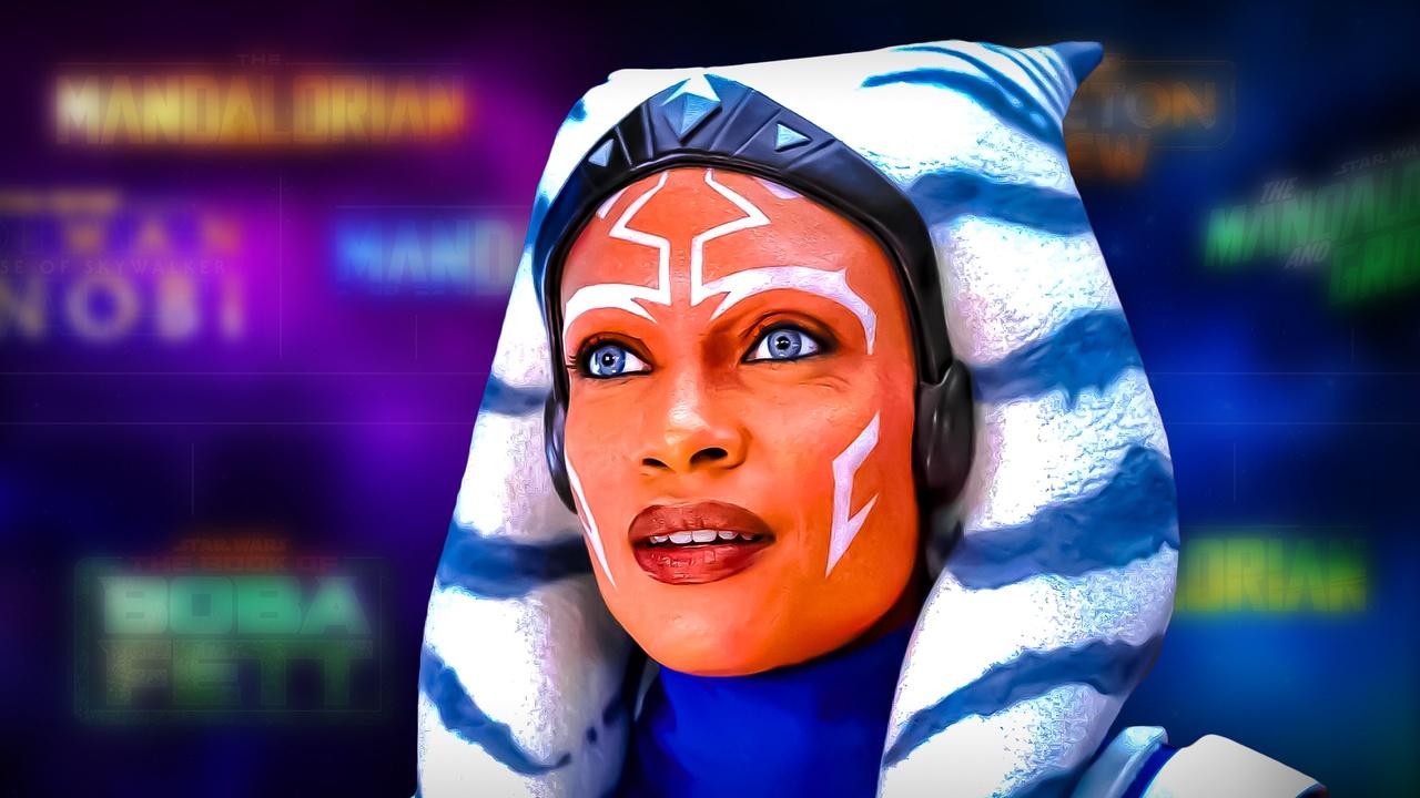 Live-Action Ahsoka, Star Wars movie and TV logos in background