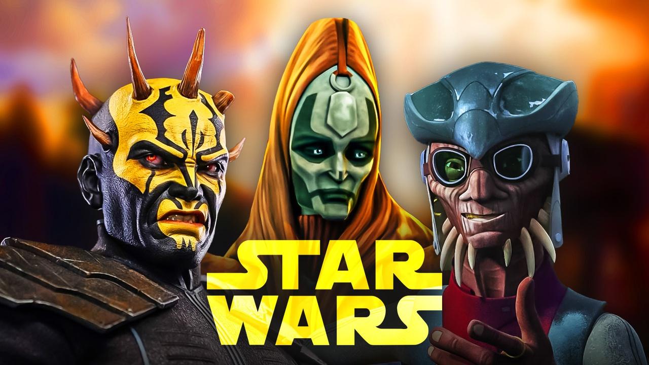 Savage Opress, Mother Talzin, and Hondo Ohnaka; Star Wars logo.