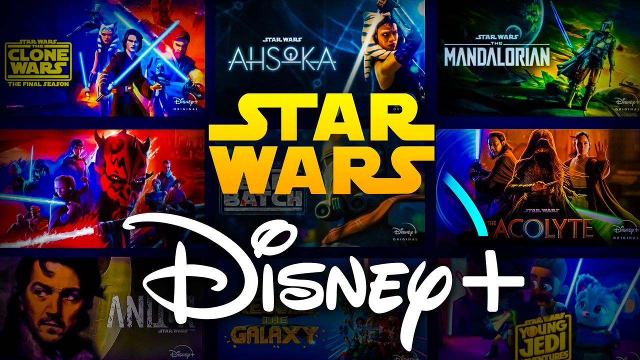 Star Wars and Disney Plus logos, TV banner posters