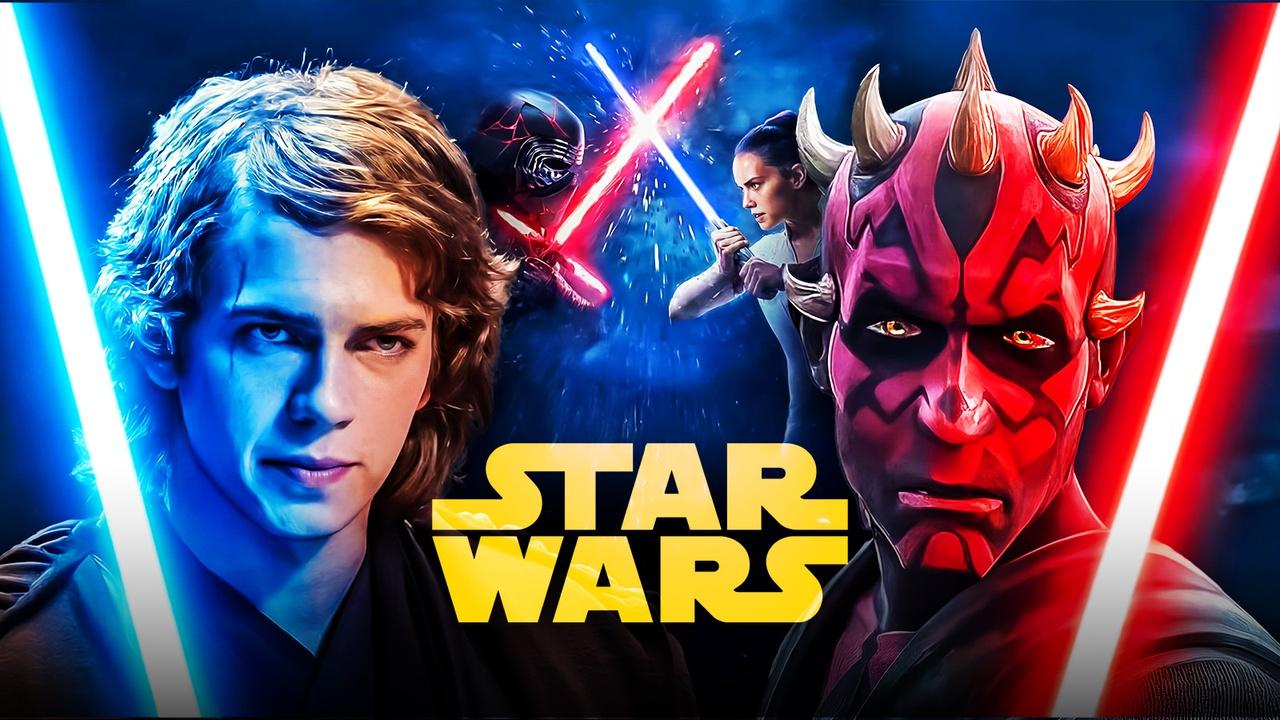 Anakin Skywalker, Star Wars logo., Darth Maul.