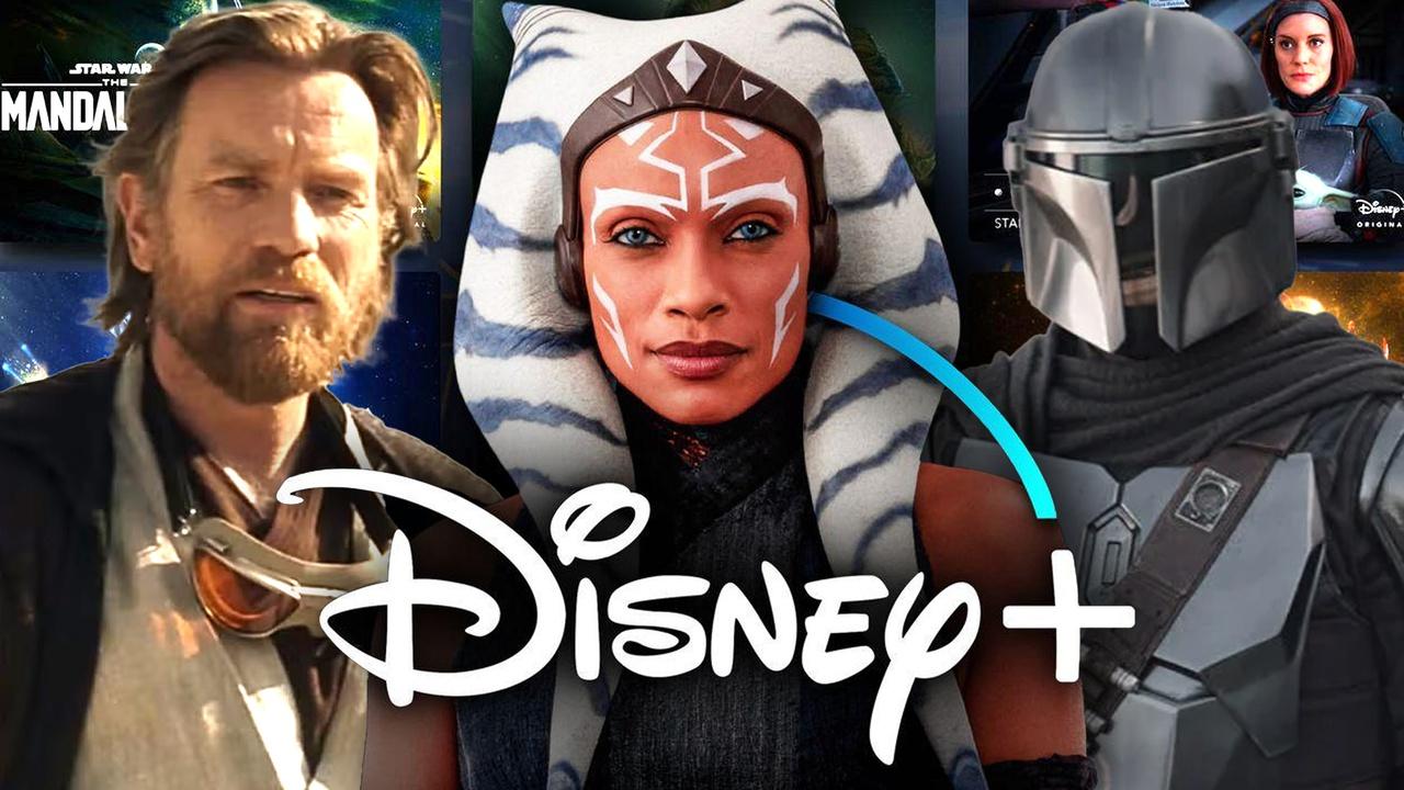 Obi-Wan Kenobi, Ahsoka, Mandalorian, Disney Plus logo.