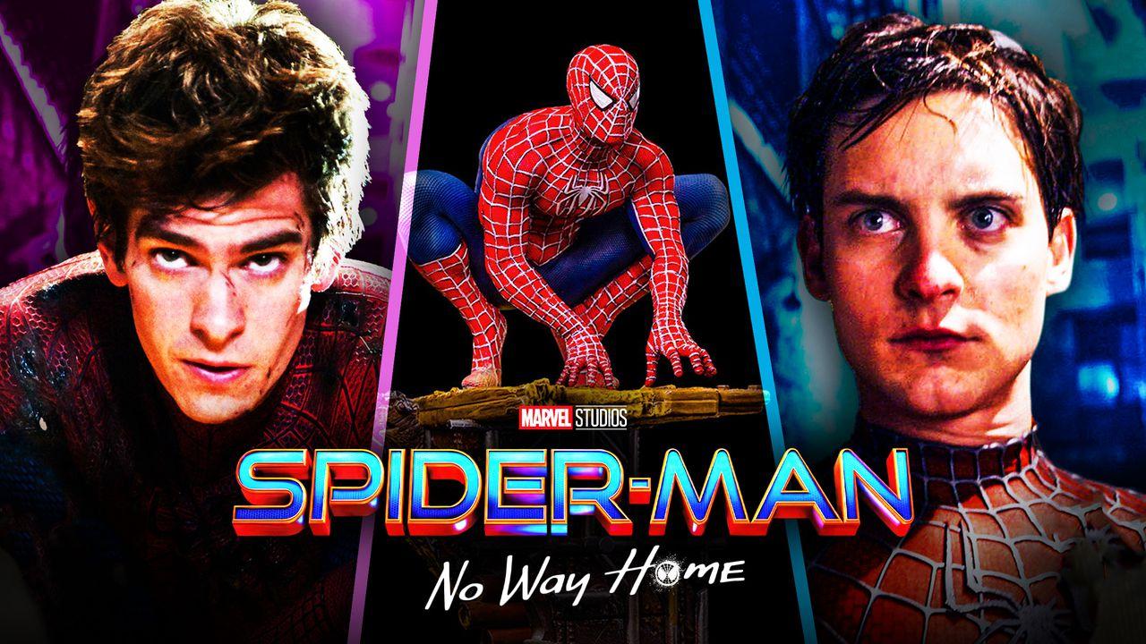 Tobey Maguire as Spider-Man, Andrew Garfield as Spider-Man, Spider-Man: No Way Home logo