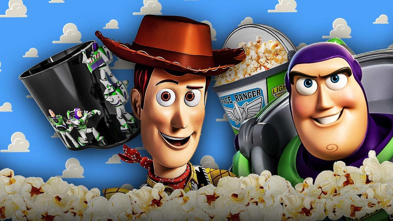 Toy Story popcorn bucket, Woody, Buzz.