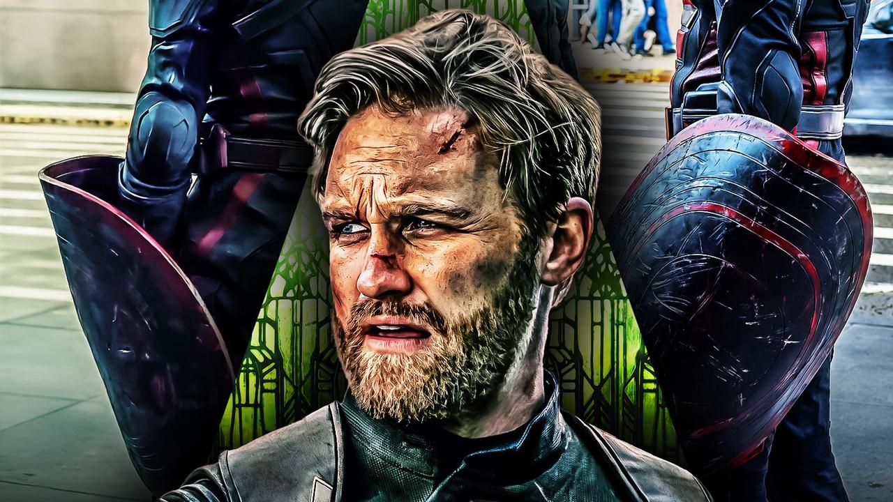Wyatt Russell's US Agent with bent shield.