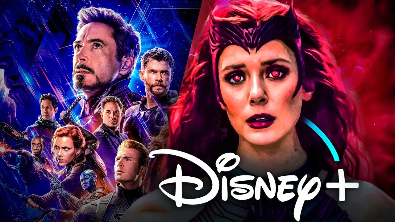 Avengers movie characters, Wanda from WandaVision, Disney Plus logo