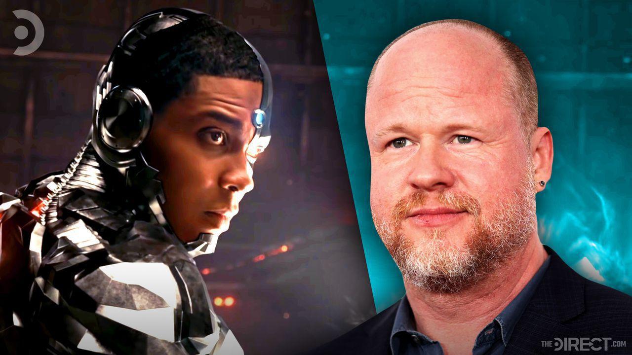 Ray Fisher as Cyborg in Justice League, Joss Whedon on a blue background