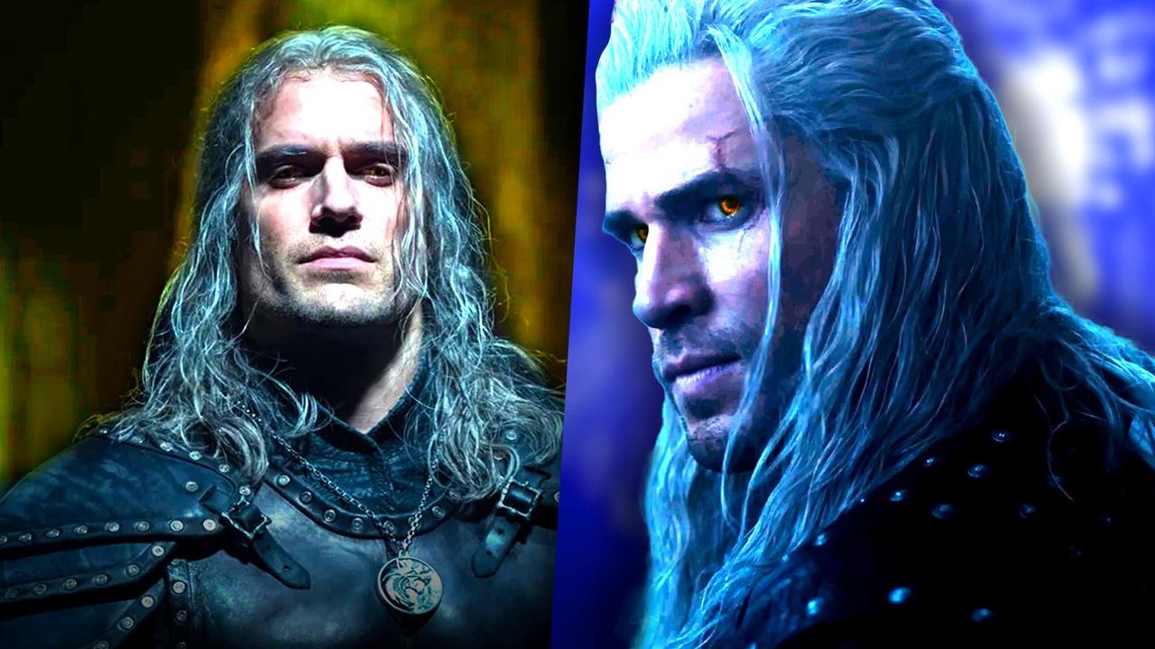 Henry Cavill and Liam Hemsworth as Geralt in The Witcher.