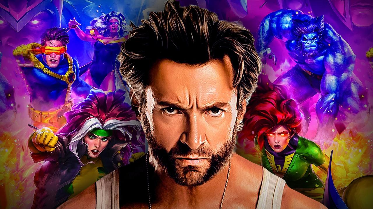 Hugh Jackman's Wolverine, animated X-Men heroes Cyclops, Storm, Rogue, Jean Grey, Beast