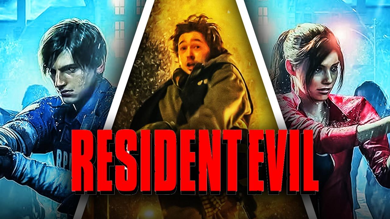 Resident Evil 2 poster with Resident Evil 2026 movie logo and Austin Abrams as Bryan.