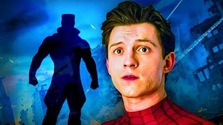 Tom Holland as Peter Parker aka Spider-Man, silhouette of Marvel villain Tombstone