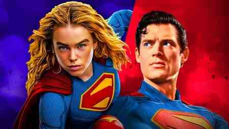 Supergirl, played by Milly Alcock, and Superman, played by David Corenswet