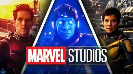 Ant-Man, Wasp, and Kang behind the Marvel Studios logo.