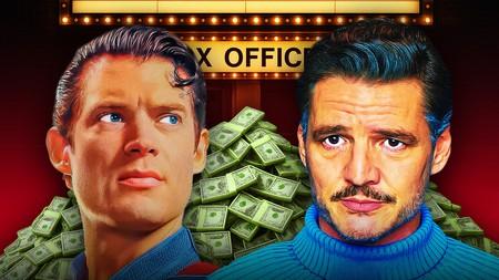 Superman David Corenswet, Reed Richards Perdo Pascal, movie box office and pile of money background