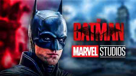 Robert Pattinson's Batman, The Batman logo, Marvel Studios logo.