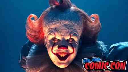 Pennywise in It Welcome to Derry; New York Comic-Con logo.