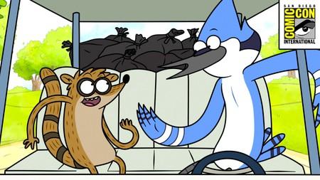 Mordecai and Rigby in Regular Show: The Lost Tapes, San Diego Comic-Con logo in top right corner.