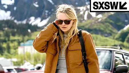 Dakota Fanning in The Sun Never Sets; SXSW logo.