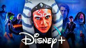 Ahsoka, Ahsoka show characters, Disney Plus logo.