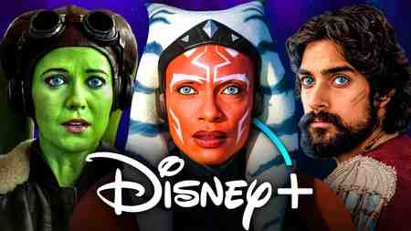 Ahsoka live-action characters Hera Syndula, Ahsoka Tano, Ezra Bridger, Disney Plus logo