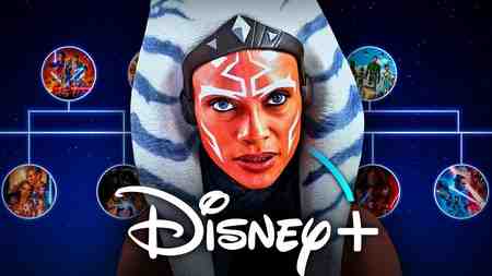 Ahsoka live-action Rosario Dawson, Disney Plus logo, Star Wars timeline