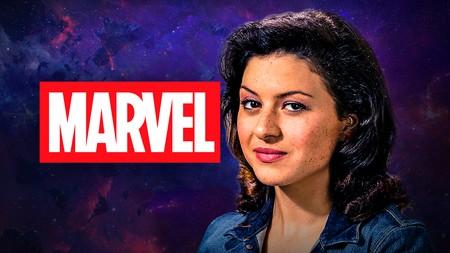 Alia Shawkat and Marvel logo.