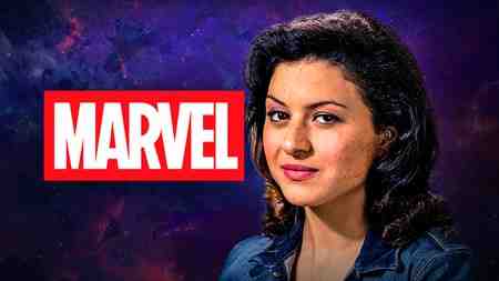 Alia Shawkat and Marvel logo.