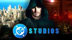 Stephen Amell as Oliver Queen, DC Studios logo.