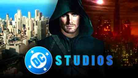 Stephen Amell as Oliver Queen, DC Studios logo.