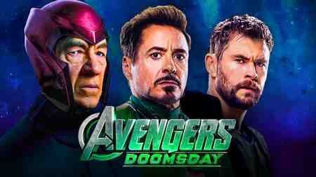 Magneto, RDJ Doom, Thor, Avengers Doomsday logo