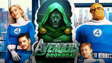 Fantastic Four, Sue Storm, Reed Richards, Doctor Doom, Avengers: Doomsday logo, Thing, Johnny Storm