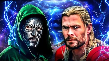 Thor and Doctor Doom surrounded by blue lightning.