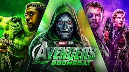 Avengers characters with Doctor Doom in center; Avengers: Doomsday logo.