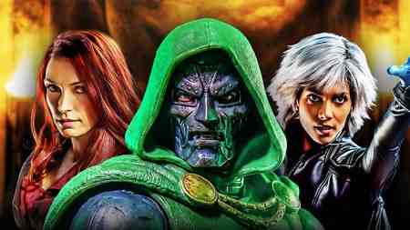 Jean Grey and Storm flank Doctor Doom.