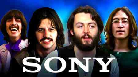 George Harrison, Ringo Starr, Paul McCartney, John Lennon, Sony logo.