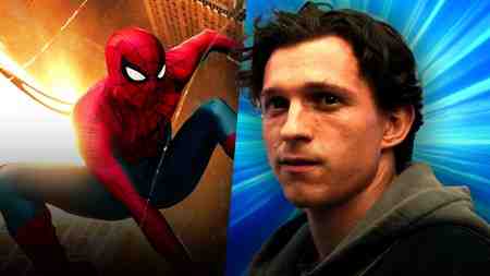 Spider-Man swinging through the air alongside an image of Peter Parker.