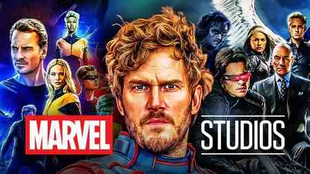 Star-Lord in front of the X-Men and the Marvel Studios logo.
