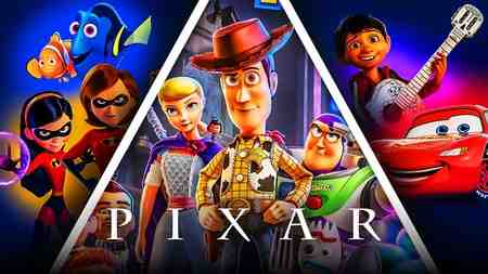 Finding Nemo, Incredibles, Toy Story 3, Coco, Cars; Pixar logo.