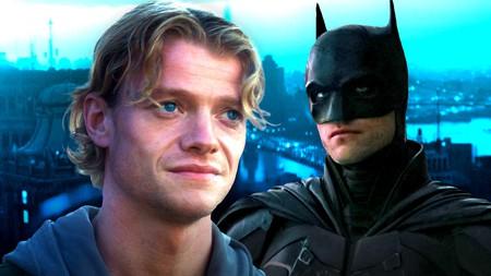 Tom Rhys Harries as Matt Hagen in Clayface with Batman in front of Gotham.