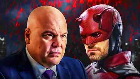 Daredevil and Kingpin in front of a bloody background.